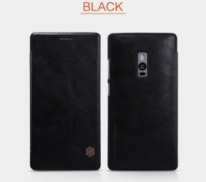 Луксозен кожен калъф тефтер от естествена кожа Nillkin оригинален за OnePlus 2 / OnePlus Two черен 